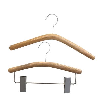 China Wholesale price kids clothes hangers metal eco-friendly material wooden hook with clip anti slip hotel luxury wooden hanger manufacturer china for sale