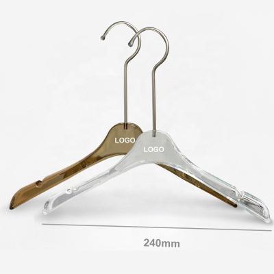 China Eco-Friendly Material / Recycled KABEEN Factory Custom Acrylic Trouser Hangers With Gold Clip Baby Hangers Laser Logo for sale