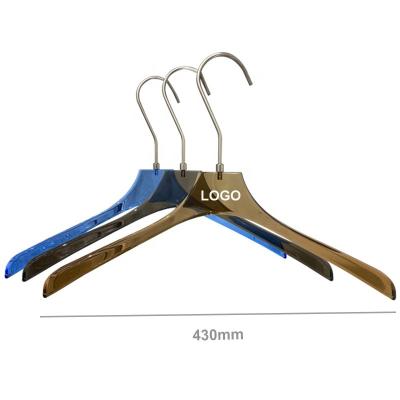 China New Design Eco-friendly Material/Recycled Solid Acrylic Hanger With Gold Hook Non Slip Clip Custom Acrylic Coat Hanger for sale