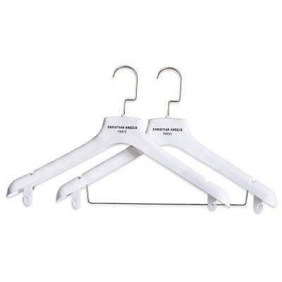 China Custom Logo Wedding Suit Durable Non Slip Bridal White Velvet Dress Hangers With Clip for sale