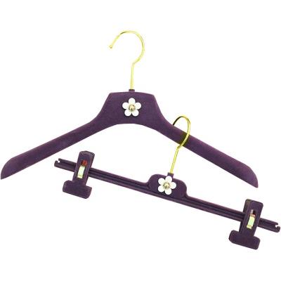 China Multi-Functional/ABS/ECO Friendly Dark Purple Flocking Hanger Brand Logo Plastic Velvet Women Custom Luxury Dress Hanger For Clothing Boutiques for sale