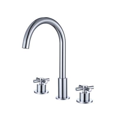 China Metered Faucets Three Hole Handle Bathroom Lavobo Double Deck Mounted Faucet Toilet Mixer Basin Sink Faucet Price for sale