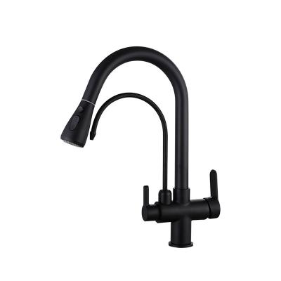 China Modern Brass Thermostatically Matt Black Drinking 3 Way Faucets Black Pull Out Kitchen Faucets Faucets for sale