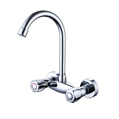 China Metered Faucets Dual Holes Chrome Tap Both Handle Kitchen Mixer Taps Wall Mounted Cold And Hot Water for sale