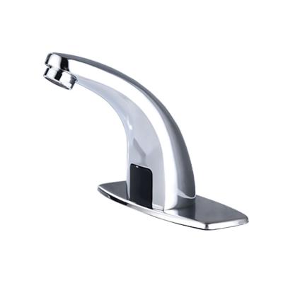 China Commercial Touchless Deck Mount Water Mixer Tap Automatic Sensor Metered Electric Bathroom Sink Faucet With Hole Cover Hands Free for sale