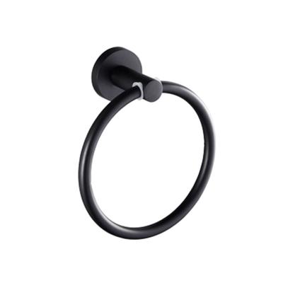 China Modern Round Matte Black Finish Hand Towel Ring Stainless Steel Swivel Kitchen Towel Hanger Hand Bathroom Hardware Space Saver for sale