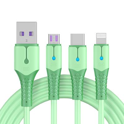 China Multifunctional Private Colorful Silicon Liquid Jacket Design USB Fast Charging Cable 3 in 1 for sale