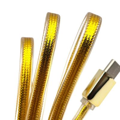 China Factory Wholesale Gold Flat Gold Jacket Metal Case Flat Cable Factory Fast Charging Cable USB Tipo C Cord for sale