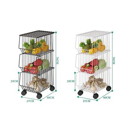 China 3 Tier Living Room Bedroom Steel Wire Storage Shelf Basket Cart Serviceable Rolling With Wheels Easy Installation for sale