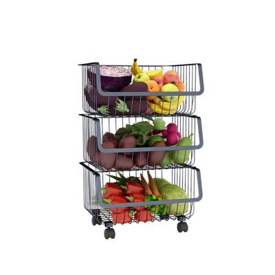 China 3 Tier Large Capacity Stainless Steel Kitchen Fruit Vegetable Organizer Trolley Display Rack Sustainable Removable Space Saver for sale