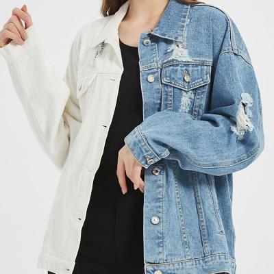 China 2021 Oudina Women's Denim Jackets Breathable Rhinestone Border Tassel Chain Hollow Out Jean Jackets Women Blue Denim Jacket for sale