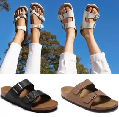 China 2022 recyclable fashion Arizona unisex all black and white casual flat men's summer high quality buckle sandals genuine leather slipper beach for sale