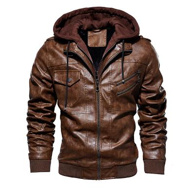 China 2021 New Zipper Men's Waterproof PU Leather Jacket Men's Leather Jacket Warm Motorcycle Outerwear Casual Removable Hooded Male PU Coat for sale