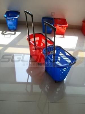 China Blue Red Color Grocery Shopping Basket Long Handle Large Volume Capacity for sale