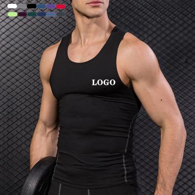 China Custom QUICK DRY Custom Logo Sports Workout Wear Fitness Private Label Gym Tank Tops Men Solid Black White Sleeveless for sale