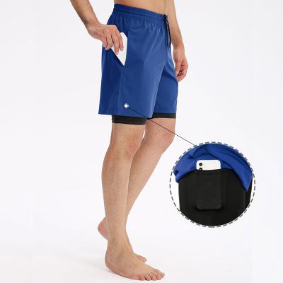 China high quality custom made Anti-wrinkle 2 males in 1 polyester spandex running men's sports fitness shorts workout quick drying for sale