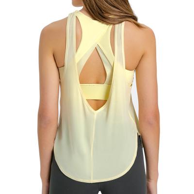 China Women's Breathable Yoga Spring Wear Lightweight Yoga Tank Top With Built In Bra Breast Pad Stylish Women Fitness Shirt Yoga Wear for sale