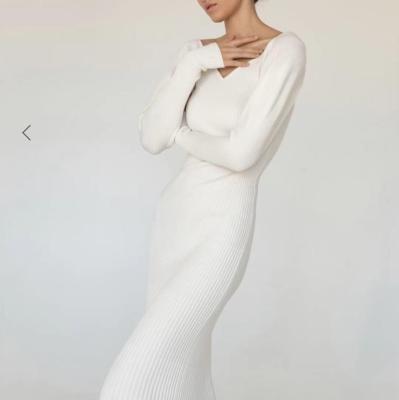 China Breathable Ropa De Invierno Mujer Winter Wear 2021 Women Sweater Dresses Solid Deep V Neck Long Sleeve Slim Knit Long Dress for sale