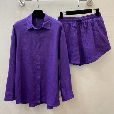 China Dropshipping QUICK DRY 2022 new arrivals high quality neon dark purple causal two piece 100% canvas women short panty sets for sale