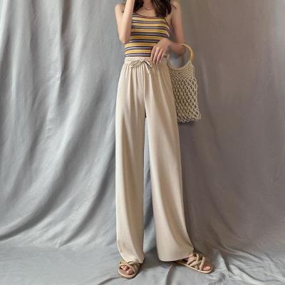 China Viable Affordable Clothing Lounge Use 2021 Vestidos Casuales Solid Ice Silk Straight-leg Pants Along for sale