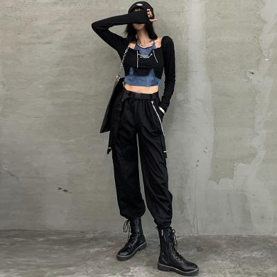 China New 2022 Dropshipping Cotton Lady Custom Multi Pockets Vintage Black Cargo Pants QUICK DRY Unisex For Women for sale