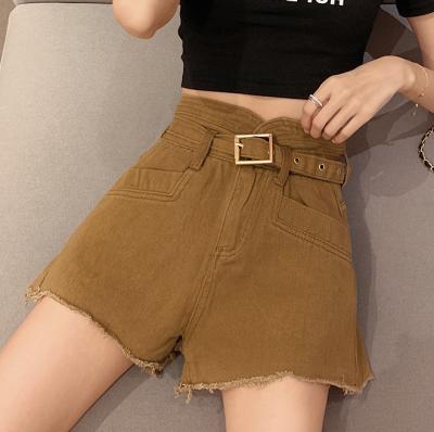 China Anti-Wrinkle Women's Shorts Habit 2021 One-Line Women's Slim Raw Edge Ladies High-Waisted Denim Shorts Are for sale