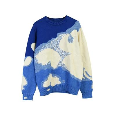 China Anti-Wrinkle Women Men Fall All Match Geometric Cotton Jcrew Camisolas Color Block Loose Pullover Tie Dye Jacquard Knitted Crewneck Sweaters for sale