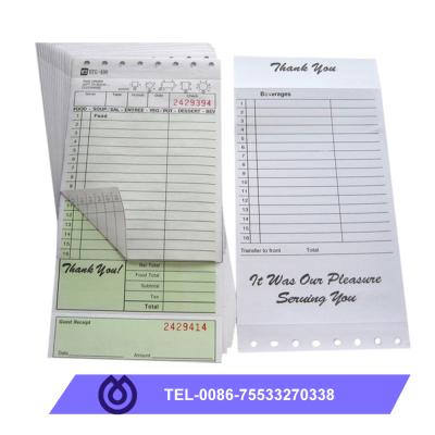 China Carbonless Double Paper Carbonless Restaurant Guest Loose Checkbook for sale