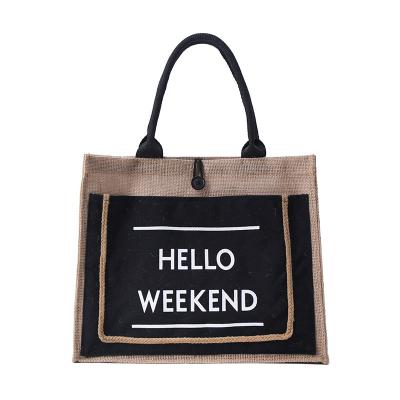 China Wholesale LOGO Canvas Shopping Bag Custom Promotional Fashion Jute Tote Bag For Women Shoulder Cheap Stain Manufacturers For Grocery for sale