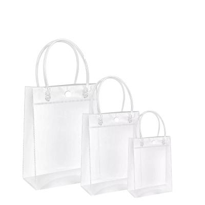 China Custom Reusable Good Quality Clear PVC Plastic Shopping Bag Eco-Friendly With Logo Packaging Waterproof Transparent Handle Bags For Gifts for sale