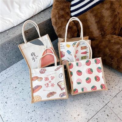 China Japanese Korean Tote Bag Women Reusable Fashion Style Handbag Cotton Canvas Jute Bag Small for sale