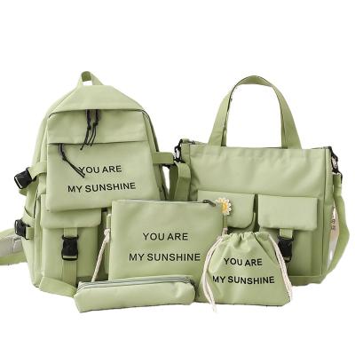 China Fashionable Anti-theft Candy Color 5-Piece Large Capacity Travel Sets For Campus Students Canvas Girl Tote Or Messenger Backpack for sale