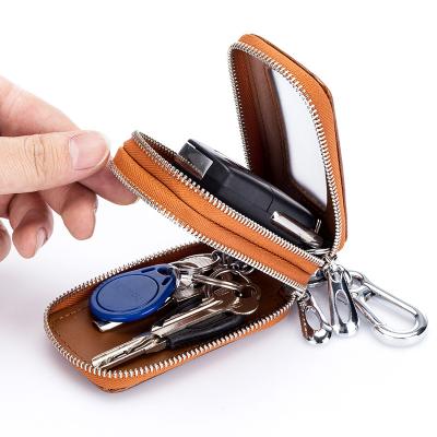 China Mini Car Key Cover Bag Fashion Waist Leather Double-Layer Zipper Accessories High Quality Men Women Men Women Key Holder Chain for sale