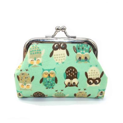 China High Quality Cartoon Cotton Fabric Cute Coin Purse Printed Small Owl Short Children's Purse Kids Invent Purse for sale