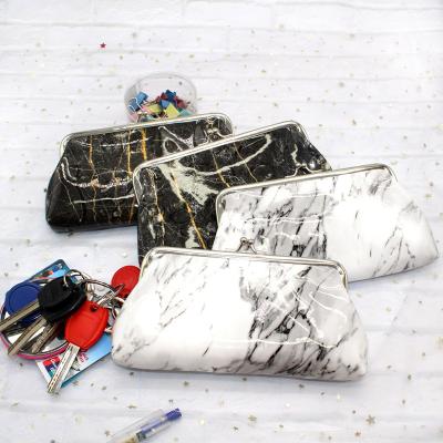 China High Quality Ladies Long Pinch Antique Marble PU Coin Purse Retro Coin Purse Wholesale Cosmetic Bag Clasp for sale