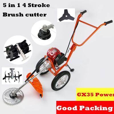 China 4-Stroke 2021 New Quality 5 in 1 Multi Tool Brush Cutter 4 Stroke GX35 Engine Mini Gasoline Strimmer Grass Cutter Tiller, Grass Tiller for sale