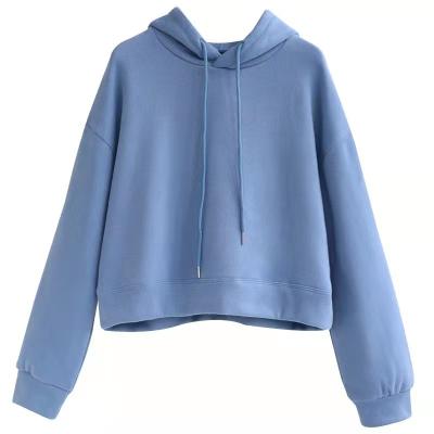 China Wholesale Anti-wrinkle Cropped Top Hoodie Plus Size Women Design Solid Color Fashionable Hoodies With Drawstring for sale