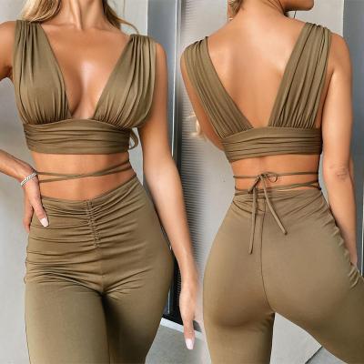 China Fashionable Design Long QUICK DRY Womens Fit Casual Pants Hot Sale Plain Dyed High Waist Stretch Wide Leg Flared Pants for sale