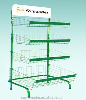 China Metal Supermarket Double Sided Snacks Show Stand/Food Bread Shelf/Stationery Exhibition Display Stand for sale