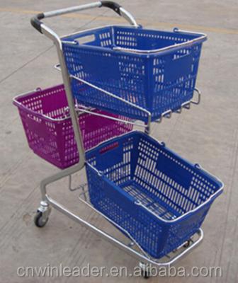 China Light Chrome Plated Japanese Style Three Baskets Supermarket Shopping Cart For Good Sale for sale