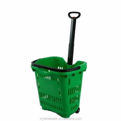 China Durable Rolling Supermarket Plastic Wheeled Shopping Basket For Grocery for sale