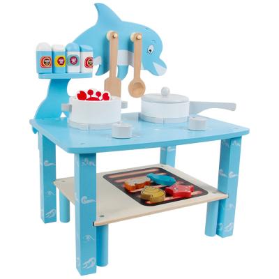 China Multi Functional New Product Large Wooden Kids Kitchen Set Cook Toy Cartoon Giraffe Cooktop Dolphin Kitchen Cutlery Baby Role Pretend Play for sale