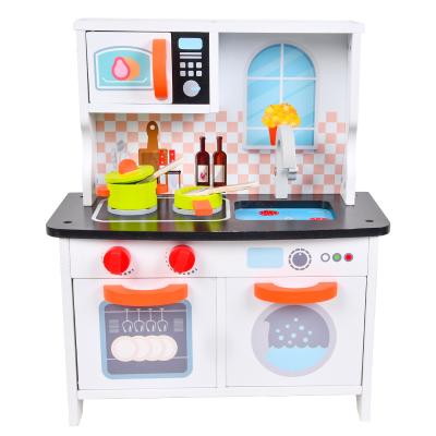 China Wholesale Multi Functional Kitchen Toys White Simulation Cooking Cookware Sets Step Down Gas Stove Role Play for sale