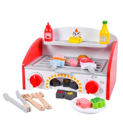 China Amazon Wooden Toys New Multi Functional Wooden Item Barbecue Pretend Kitchen Grill Cooking Gifted Chef Toys For Kids for sale