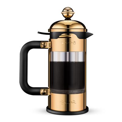 China Viable Good Quality Hot Selling Gold Plating Color Coffee Plunger Coffee Maker Heat Resistant Pyrex French Press 350ml for sale