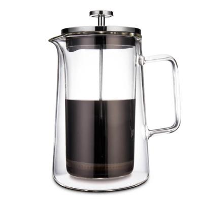 China Double Wall Borosilicate Coffee Maker Plunger Stainless Steel Filter Food Grade Eco-Friendly Sustainable Glass Heat Resistant French Press for sale