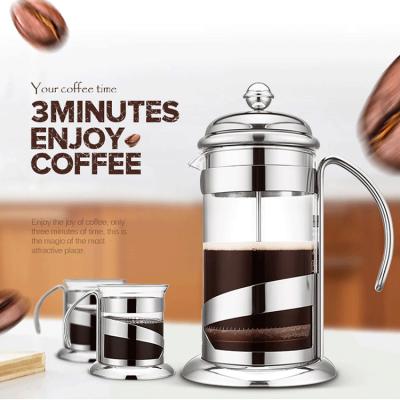 China Viable 350ml 600ml 1000ml 1500ml Customized French Promotion Stainless Steel Borosilicate Press Coffee Glass Gift Set for sale