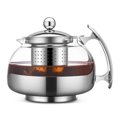 China Amazon Newcomer Gift Viable Clear Blown Tea Brewing Tea Maker With Stainless Steel Tea Infuser Borosilicate Glass Teapot for sale