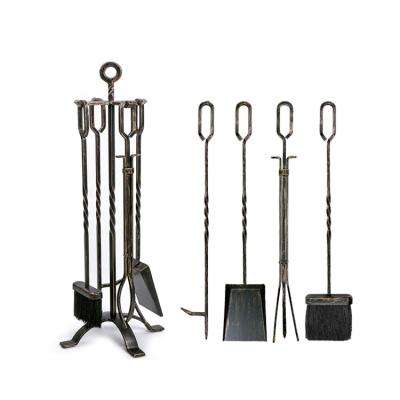 China Storage Fireplace Tool Wrought Iron Fire Rack Accessories Iron Tool Kit Black 5 Pieces Fireplace for sale