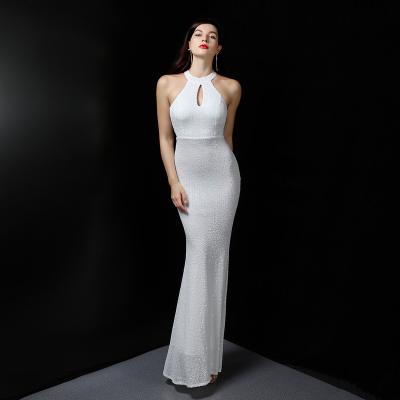 China Cheap Women Anti-Static Backless Long Dress Evening Wear Sequin Fabric 16229# for sale